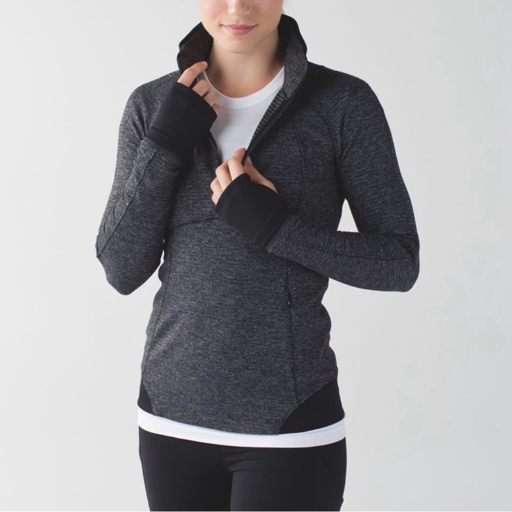Lululemon Runderful 1/2 Zip Mini Check Pique Black Heathered Pullover Thumbholes